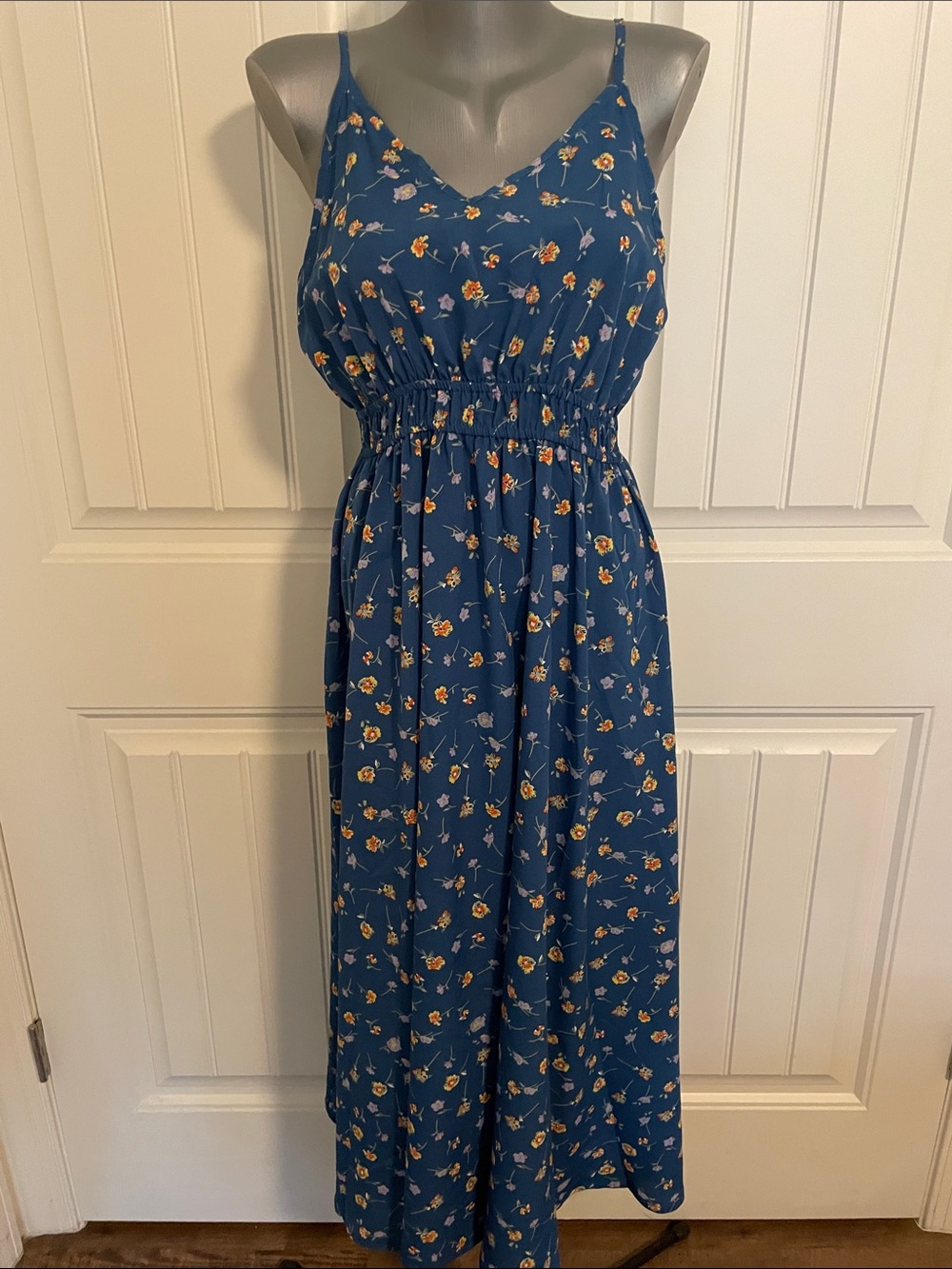 STINE GOYA Blue Floral Maxi Dress with Spaghetti Straps